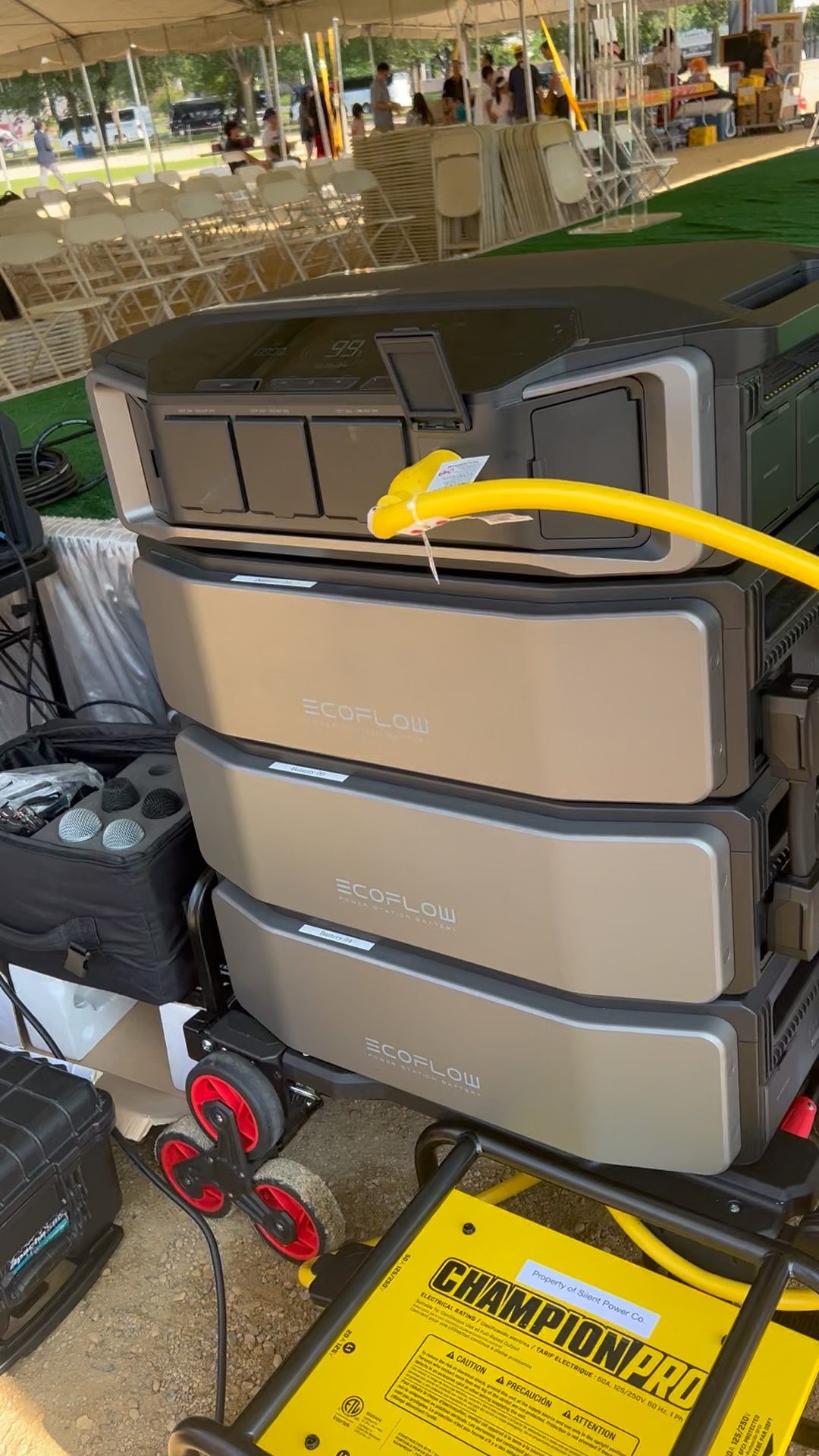 EcoFlow stack + Champion Pro PDU on a hand truck